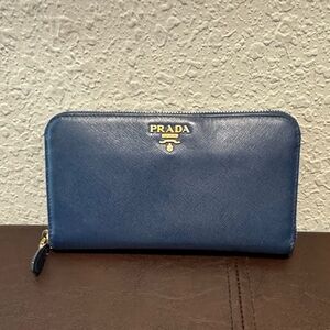 Prada Navy Saffiano Leather Zip Wallet
